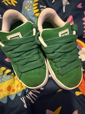 Puma Kids Green Suede Low-Top Sneakers